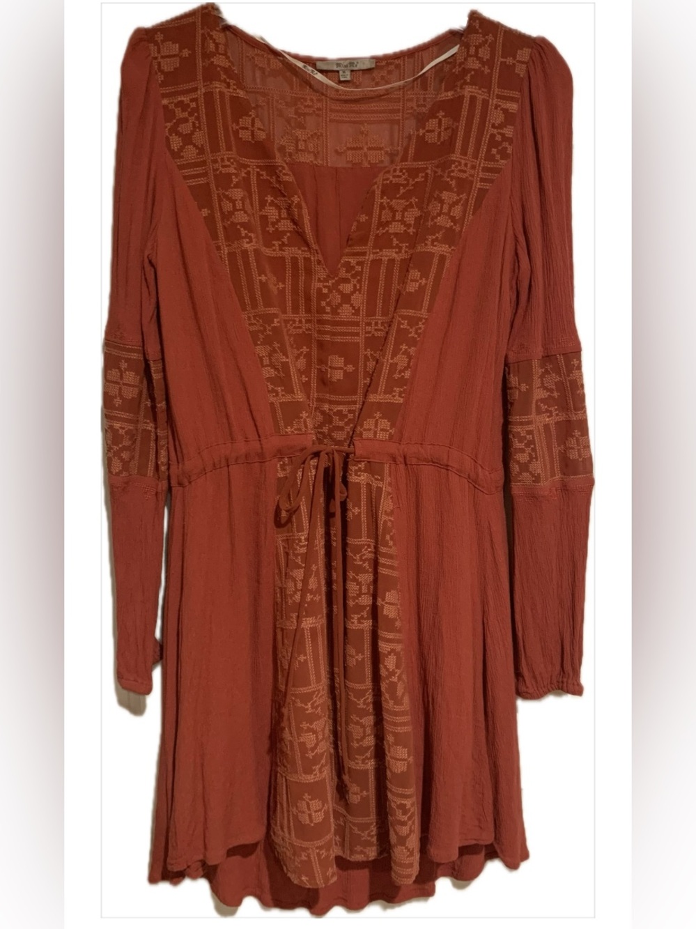 Miss Me Boho-Tunic Long Sleeve Dress - Rust M